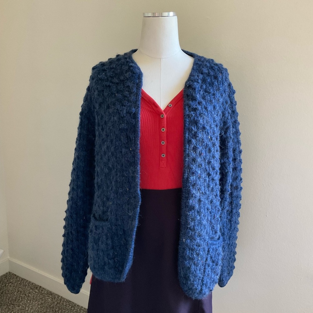 Vintage 90s Harrington Square Bubble Knit Wool Cardigan